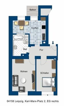 Foto - 2 Zimmer Erdgeschoßwohnung zur Miete in Leipzig