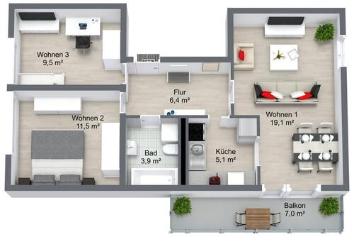 Foto - 3 Zimmer Etagenwohnung zur Miete in Schwedt (Oder)