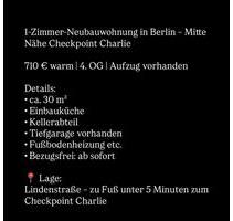 1 Zimmer Wohnung nähe Checkpoint Charlie - Berlin Steglitz-Zehlendorf
