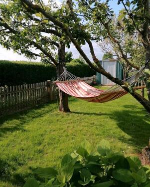 Foto - idyllischer, gepflegter Garten mit Massivhaus ab März