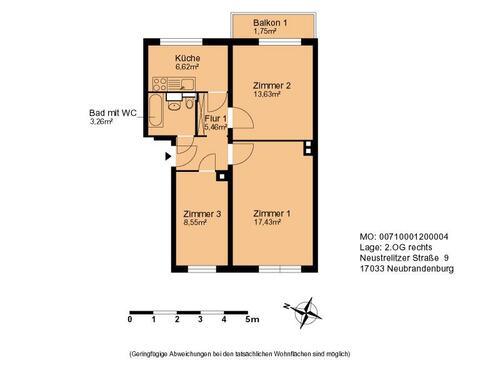 Foto - Etagenwohnung zur Miete in Neubrandenburg