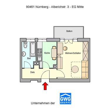 Foto - 1 Zimmer Erdgeschoßwohnung zur Miete in Nürnberg