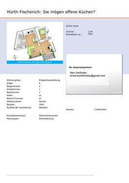 Foto - 2 Zimmer Wohnung in Hürth - 800,00 EUR Kaltmiete,