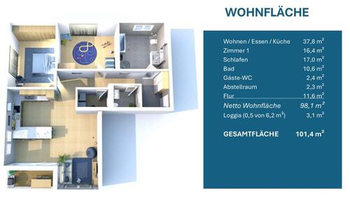 Foto - Lichtdurchflutete 3 Zi Wohnung, 2OG, Erstbezug