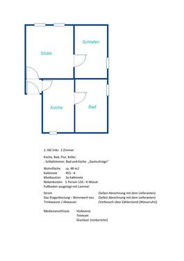 Foto - 2 Zimmer Wohnung Küche Bad - 453,00&nbsp;EUR Kaltmiete, ca.&nbsp; 48,00&nbsp;m&sup2;
