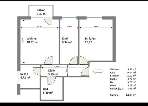 Foto - 3 Zimmer Wohnung im Zentrum - 600,00 EUR Kaltmiete,