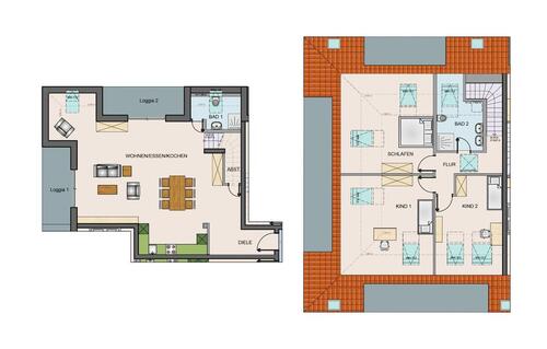 Foto - moderne 4-Zi-Neubau-DG-Maisonettewohnung (#14), 2 Bäder, 2 BalkoneLoggias, Aufzug, Tiefgarage, EBK auf Wunsch