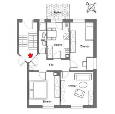 Foto - 3-Zimmer-Hochparterre Wohnung mit EBK und Balkon WG Geeignet