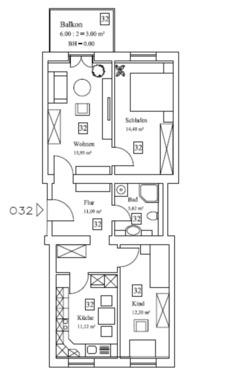 Foto - 3-Zimmer-Wohnung mit EBK - 529,00&nbsp;EUR Kaltmiete, ca.&nbsp; 74,00&nbsp;m&sup2;