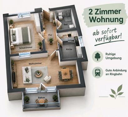 Foto - Größe 2 Zimmer Wohnung mit Balkon