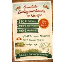 Ruhige Einliegerwohnung 50 qm mit Terrasse & Mini Garten - Kierspe