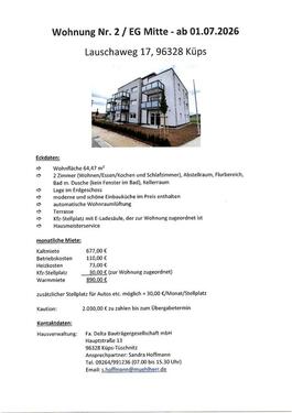 Foto - Küps, 2-Zi.-EG-Wohnung, Lauschaweg 17 ab 01.07.2026
