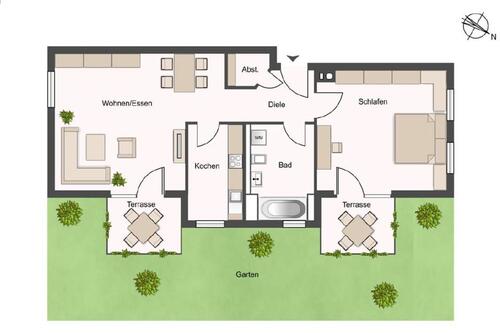 Foto - Erdgeschosswohnung mit zwei Terrassen und eigenem Garten