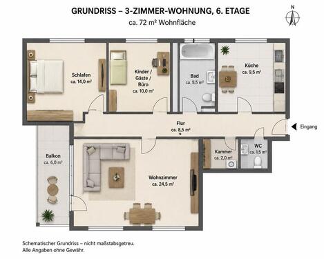 Foto - Helle 3 - Zimmerwohnung 72 m2 mit Balkon und Weitblick