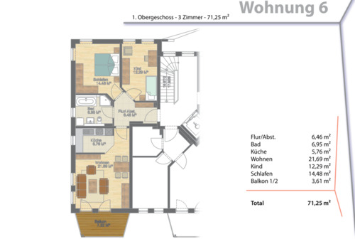 Foto - 3 Zimmer Etagenwohnung zur Miete in Waldkraiburg