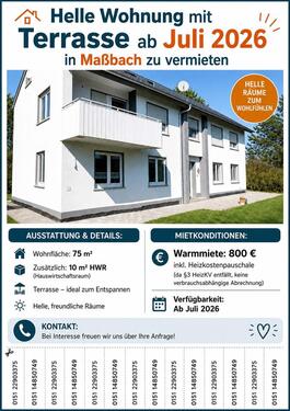 Foto - Wohnung zu vermieten ab 072026 - 800,00&nbsp;EUR Kaltmiete, ca.&nbsp; 75,00&nbsp;m&sup2;