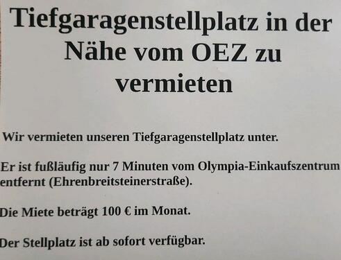 Foto - Tiefgaragenstellplatz - 100,00 EUR Miete,