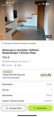 Foto - Nachmieter Wohnung - 700,00&nbsp;EUR Kaltmiete, ca.&nbsp; 31,00&nbsp;m&sup2;