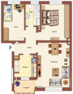 Foto - Gepflegte 3 Zimmer - Wohnung mit weissem Wannenbad und Balkon