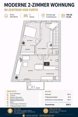 Foto - Wohnung in Furth zu vermieten - 900,00&nbsp;EUR Kaltmiete, ca.&nbsp; 66,00&nbsp;m&sup2;