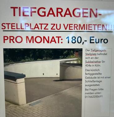 Foto - Tiefgaragen-Stellplatz zu vermieten