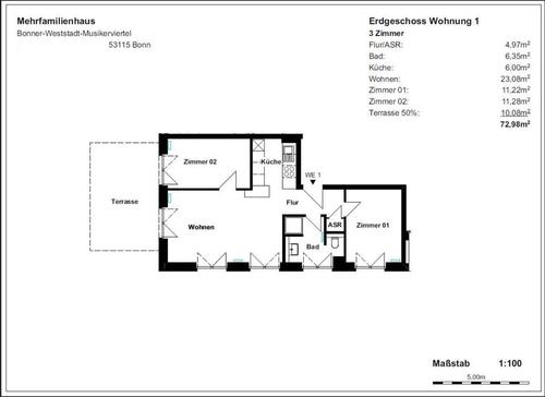 Foto - 3 Zimmer Erdgeschoßwohnung zur Miete in Bonn