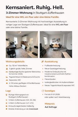 Foto - Schöne helle 3-Zi-Wohnung in Stuttgart-Zuffenhausen,zentrale Lage