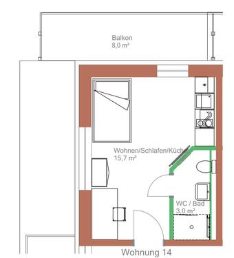 Foto - Modernes Studentenappartement mit Balkon in zentraler Lage