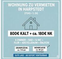 4 Zimmer Wohnung zu vermieten - 800,00&nbsp;EUR Kaltmiete, ca.&nbsp; 110,00&nbsp;m&sup2; in Harpstedt (PLZ: 27243)