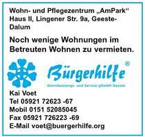 Freie Wohnungen im Betreuten Wohnen - Geeste