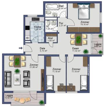 Foto - 4-Zimmer Wohnung , Westhagen - 1.050,00&nbsp;EUR Kaltmiete, ca.&nbsp; 96,00&nbsp;m&sup2;