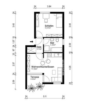 Foto - 2-Zimmer-EG-Wohnung mit Terrasse und Gartenm., Duplexparker