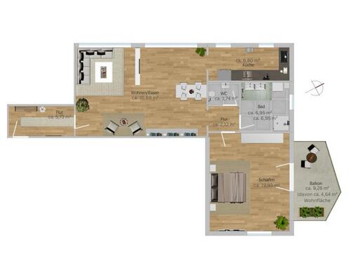 Foto - Helle, großzügige 2 Zimmerwohnung in zentraler Lage