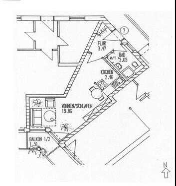 Foto - GER 1-Zi-WHG 31qm Blk Duschbad EBK Keller Duplex oben