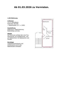 Foto - 1. OG-Wohnung - 300,00&nbsp;EUR Kaltmiete, ca.&nbsp; 37,00&nbsp;m&sup2;