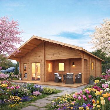 Foto - neues Blockbohlenhaus mit Grundstück