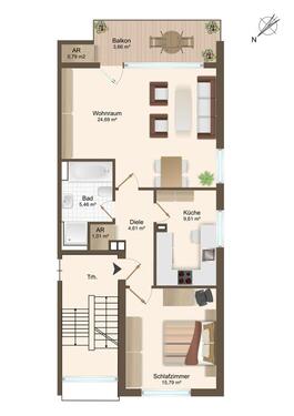 Foto - Modernes Wohnen nach Sanierung: Helle 2,5-Zimmer-Wohnung mit Balkon & Komfortausstattung