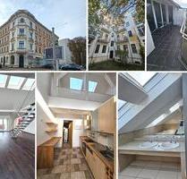 Helle DG-Wohnung mit Galerie, ca. 64 m² WZ, Kamin, EBK, Gäste-WC, gr. Balkon, Lift, SP mgl. - Leipzig Mitte