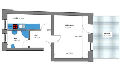 Foto - 1 Zimmer Erdgeschoßwohnung zur Miete in Eberswalde