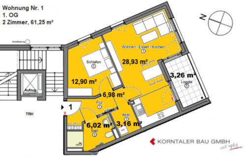 Foto - Schöne moderne 2-Zimmer-Wohnung mit Loggia in Süd-Ost-Ausrichtung zu vermieten.