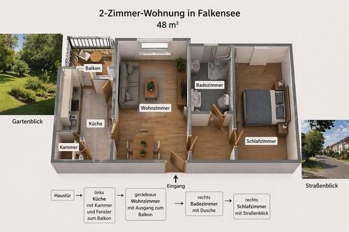 Foto - 2 Zimmer Wohnung in Falkensee - 850,00&nbsp;EUR Kaltmiete, ca.&nbsp; 48,00&nbsp;m&sup2;
