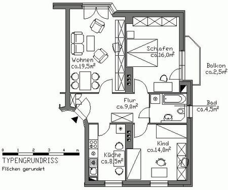 Foto - 3-Zimmer-Wohnung – ca. 73,18 m² – mit Balkon – in Kürze verfügbar