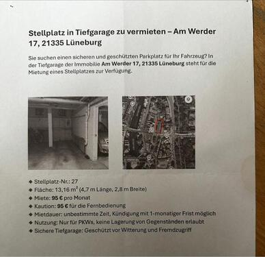 Foto - Tiefgarage-Stellplatz, Am Werder 17 zum Vermieten