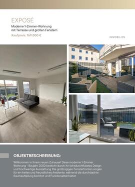 Foto - Moderne 1-Zimmer-Wohnung mit Terrasse und großen Fenstern