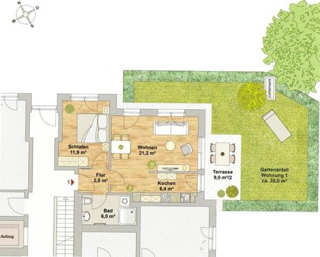Foto - Moderne 2-Raum-Wohnung mit Terrasse und Gartenanteil in Striesen