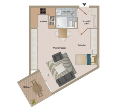 Foto - Helle 1-Zimmer-Wohnung im EG mit Carport