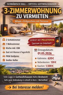 Foto - 3 Zimmer-Wohnung mit Terrasse in Schwäbisch Hall zu vermieten.