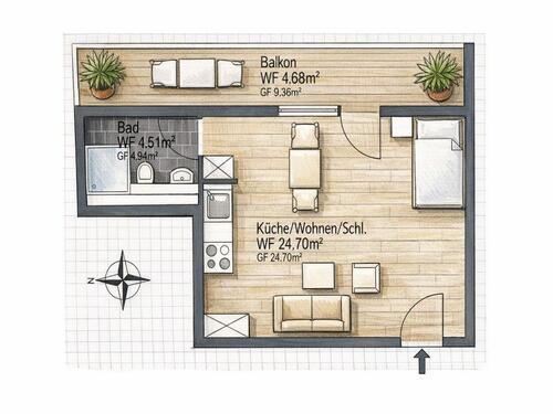 Foto - 1 Zimmer Etagenwohnung zur Miete in München