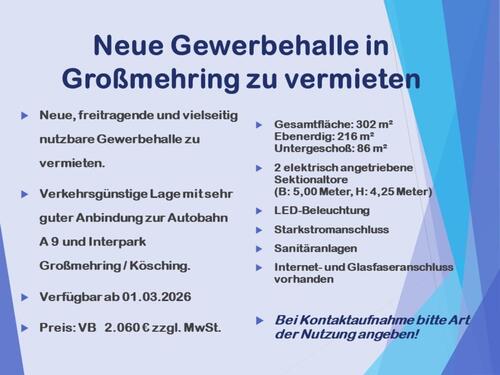 Foto - Gewerbehalle in Großmehring zu vermieten