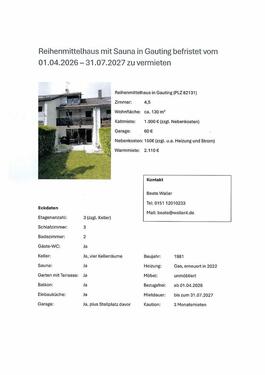 Foto - Reihenhaus befristet ab 01.04.2026 zu vermieten